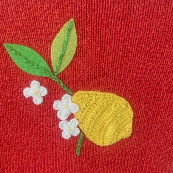 Susan Bristol Lemons & Oranges Short Sleeve Red Cardigan Sweater - Picture 2 of 6